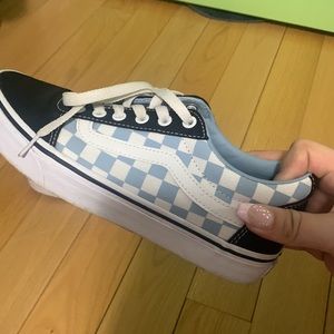 blue checkered lace up Vans size womens 8.